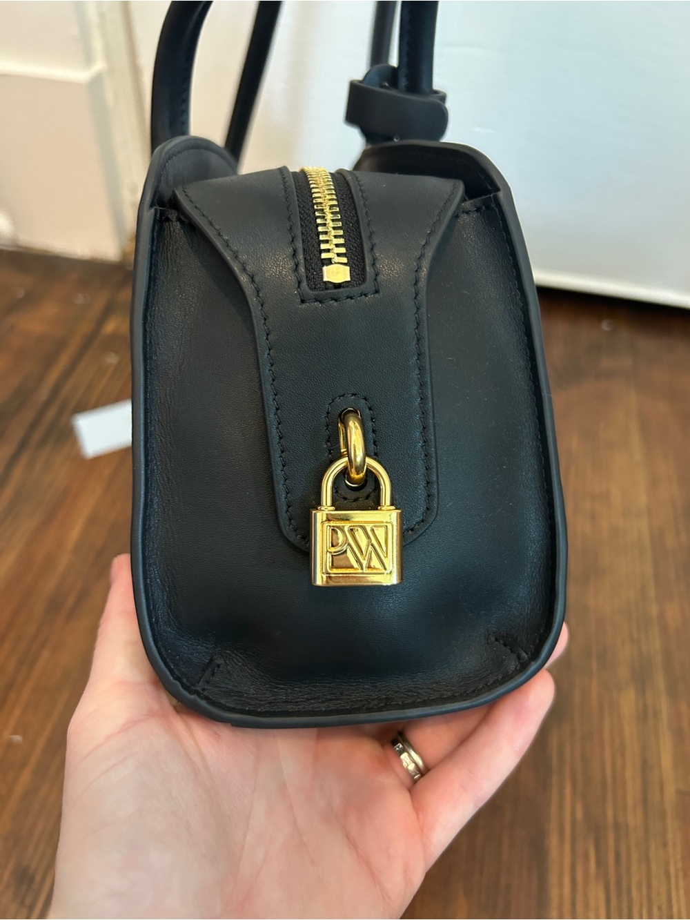 Parisa Wang Gabrielle East-West Shoulder Bag Black Gold Zip and Padlock Accent - Picture 7 of 9